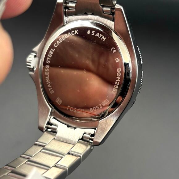 Fossil BQM2883 Mens Black Dial Pepsi Bezel Stainless Steel Diver Style Watch NIB - Picture 8 of 17